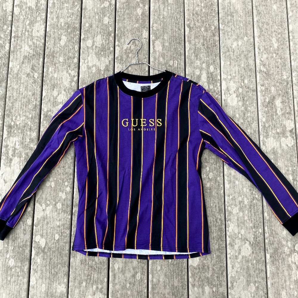 Guess Los Angeles Black/Purple/Orange/Gold Striped Long Sleeve Tee